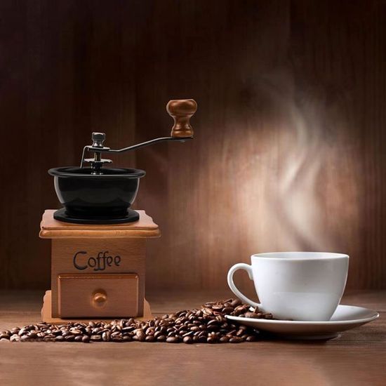 Moulin à Café Manuel Vintage En Bois - Avec Meule Conique En Céramique, Réglable, Décoration Rétro