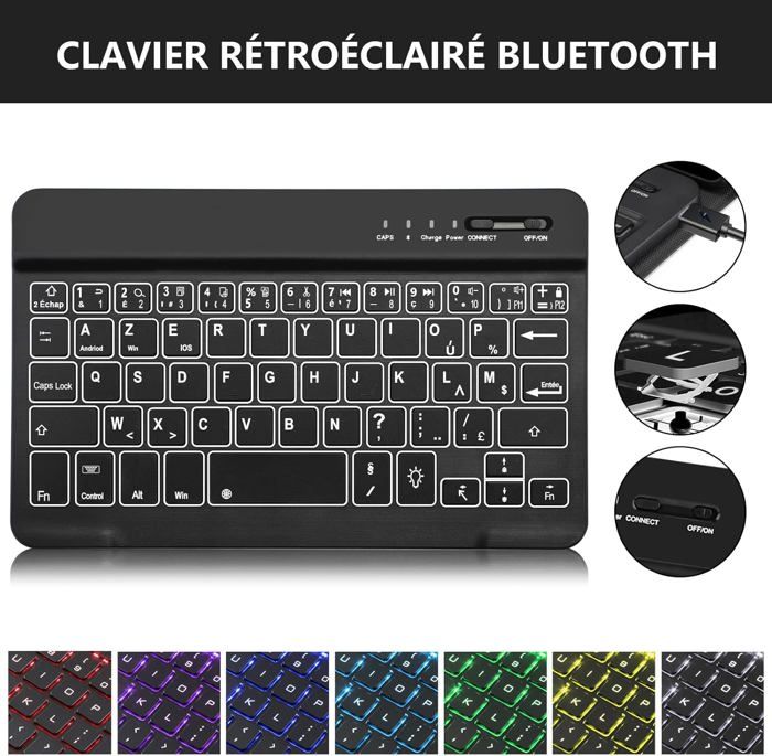 Clavier Bluetooth Pour IPad Mini 7e/6e Gén - Étui Magnétique Détachable Avec Porte-Crayon - AZERTY Français