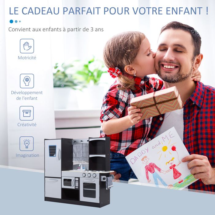 DREAMADE Jouet Cuisine d’Angle Enfants en MDF, Distributeur d'eau, Rangements Inclus, Jeu d