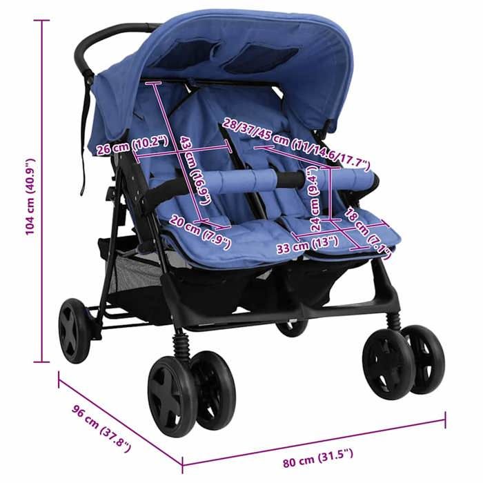 VidaXL Poussette à Deux Places Landau Pliable de Vayage Poussette de