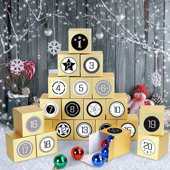 Calendrier De L'Avent Maison à Remplir – 24 Mini Boîtes En Kraft – Autocollants Numérotés 1 à 24 – Décorations Noël DIY