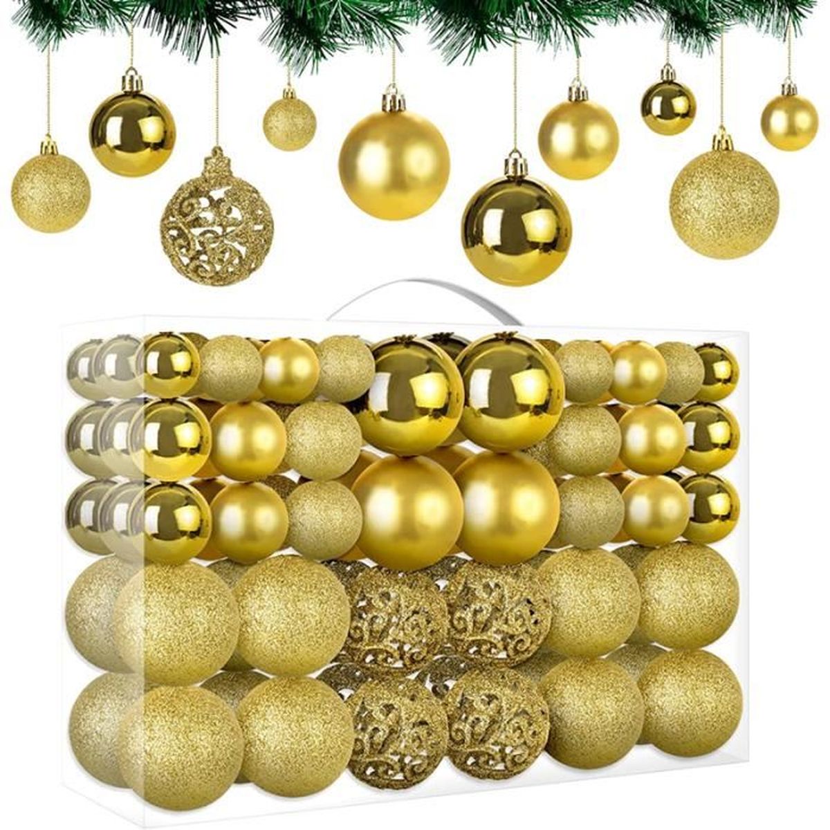 Lot De 25 Boules De Noël 6 Cm - Blanc Et Or, Plastique Brillant Et Mat - Décoration Sapin, Réutilisable, Boîte De Rangement Incluse - 2