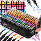 Lot De 120 Marqueurs à Alcool Nukido - Double Pointe 2 Mm/7 Mm, Couleurs Vives, Sac De Transport