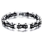 Bracelet - HUEIHWOH - Chaine Moto - Acier Inoxydable - Caoutchouc Noir - 21.5cm