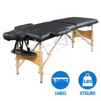 Table de massage en Bois Pliante 2 Zones 212 x 70 x 85cm Noir