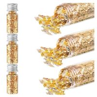 3 bouteilles feuille d or alimentaire patisserie, de flocons d'or imitation 30 ml, pour travaux décoration de meubles et nail art