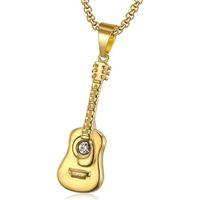 BOBIJOO Jewelry - Pendentif Collier Homme Femme Guitare Acier Doré Plaqué Or Brillant Diamant + Chaîne 185716