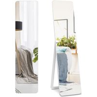 GIANTEX Miroir Debout et Miroir Suspendu en Un, Miroir Intégral avec Cadre en Bois Massif pour Dressing, Salon, 160X37 CM, Blanc