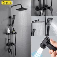 iDeko® Colonne de douche Robinet de salle de bain mural avec pommeau de douche bidet en laiton céramique Noir