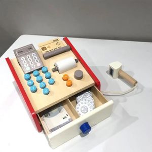 MARCHANDE Maison de jeux jouets Simulation de cadeau, joli ensemble de caisse enregistreuse du marché en bois pour enfa