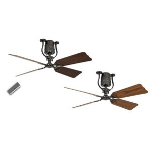 Ventilateur De Plafond Vintage Moteur Etain Pales 132 Cm Chene Et