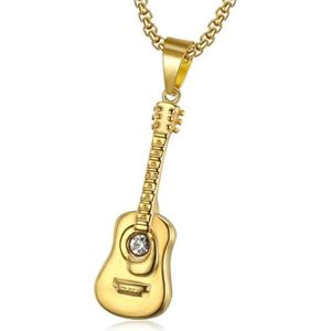 GUITARE BOBIJOO Jewelry - Pendentif Collier Homme Femme Guitare Acier Doré Plaqué Or Brillant Diamant + Chaîne 185716
