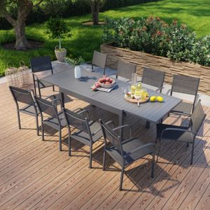 Ensemble table et chaise de jardin Table de jardin extensible en aluminium - AVRIL PARIS - MILO 10 - 270x90.5x75 - 10 personnes - Anthracite