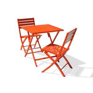 Ensemble table et chaise de jardin Ensemble repas de jardin - CITY GARDEN - MARIUS - Aluminium - Orange - Pliant