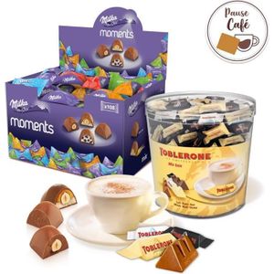 CHOCOLAT LAIT Milka Moments (108 unités) & Minis Toblerone (113 unités) - Accompagnement de café - Chocolat blanc, noir et au lait