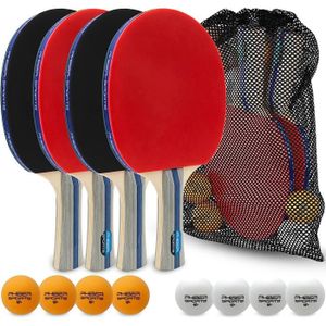 BALLE TENNIS DE TABLE PHIBER-Sports Set de ping-Pong Premium - 4 Raquettes de Tennis de Table + 8 balles de Tennis de Table + Sac de Transport - Idéal58