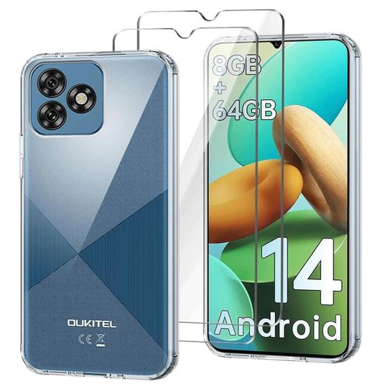 Coque De Protection + 2 Verres Trempés Pour Oukitel C2 (6.52") - Housse Silicone TPU Souple Anti-chocs - Transparente - 10