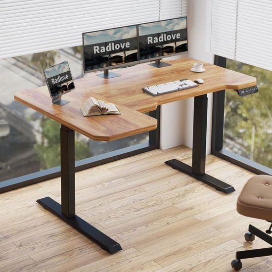 Radlove Elektrisch in hoogte verstelbaar hoekbureau, L-vorm met dubbele motor en led-display, 150 x 78 cm, staand bureau, verstelbaar bureau voor thuiskantoor en kantoor, antieke houtlook
