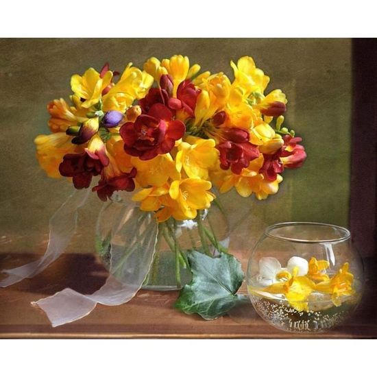 Kit Diamant Adulte - Bouquet De Fleurs Dans Un Vase, Toile 30x40 Cm, Sans Cadre, Décoration Murale DIY - 2