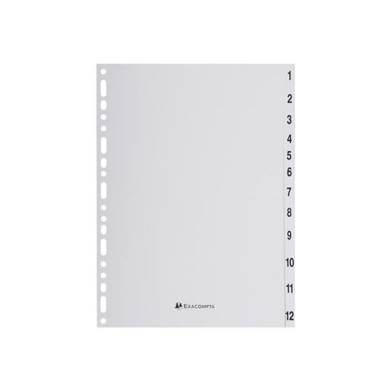 Lot De 10 Jeux D'Intercalaires A4 12 Positions - Carte Blanche 170g Onglets Mylar - Exacompta