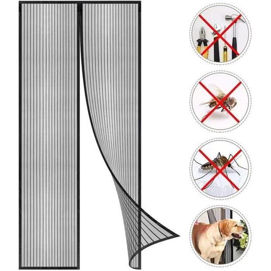 Porte Moustiquaire Magnétique 85 X 210 Cm Anti Insecte Mouche Moustique Fermeture Automatique Facile à Installer Sans Percer Pour Couloirs Portes Patio - Noir