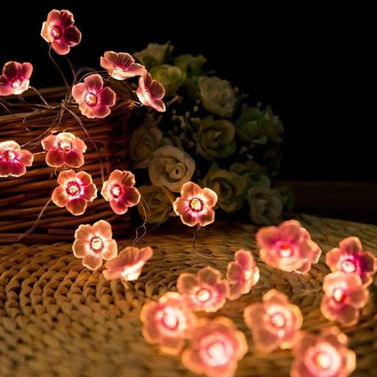 Guirlande Lumineuse Fleurs De Cerisier LED - 2m, étanche, Pour Intérieur Et Extérieur - Rose