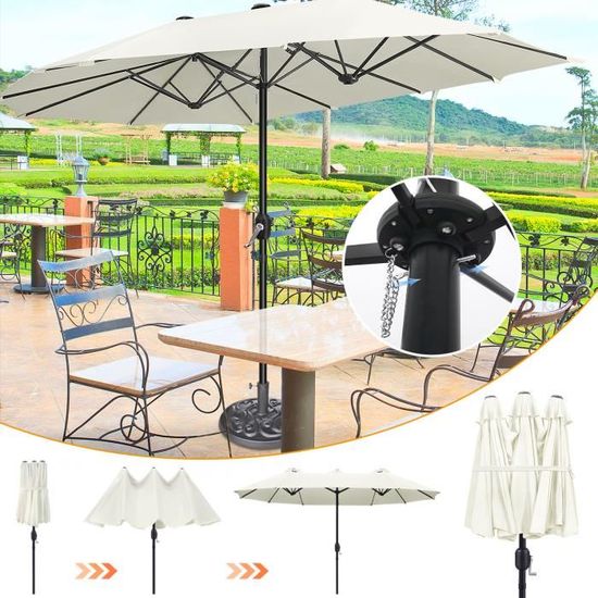 Parasol Double Avec Manivelle En Polyester Crème 200 G/m² 451