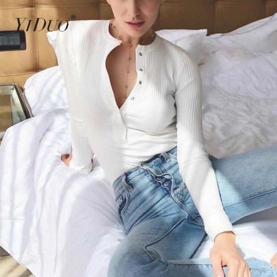 Combinaison Denim Femme Manches Longues - Pantalon Droit Boutonnage Avant - Style Décontracté Casual - 12