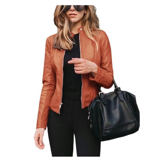 Veste En Cuir Moto Femme – Style Biker Vintage, Fermeture éclair – Grande Taille Disponible – Pour Printemps/automne
