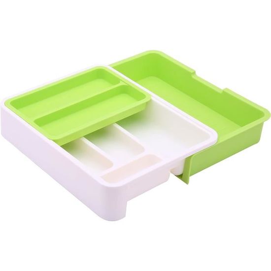 HornTide Bac à Tiroir 3-en-1 Extensible - Organisateur Couverts, Coutellerie | Gris, Plastique PP, Ajustable 23.5-40 Cm