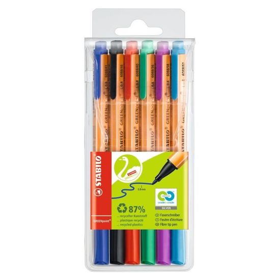 STABILO GREENpoint - Lot De 3 Feutres Effaçables (bleu, Noir, Rouge) - 98% Plastique Recyclé - Pointe 0,8 Mm - 5