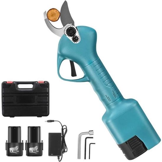 Sécateur électrique Sans Fil 21V - Lame SK5 Coupe 60 Mm - Perche Télescopique 2,1 M - 2 Batteries 4500 MAh - Écran LCD - Pour Arbres, Arbustes, Vignes