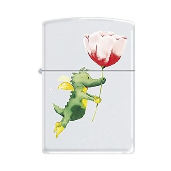 Zippo Briquet Blanc Mat – Édition Limitée Artiste Steven Spazuk – Oiseau Et Masque à Gaz – Réutilisable à Vie
