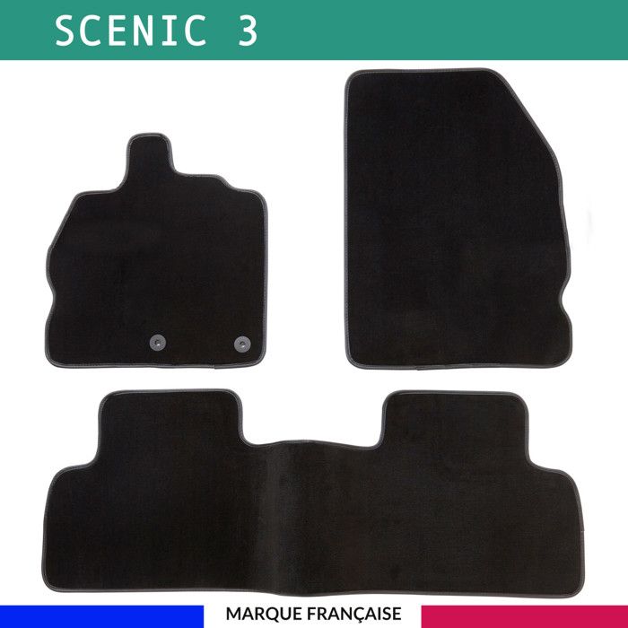 Tapis de voiture - Sur Mesure pour SCENIC 3 (2009 - 2016) - 3 pièces - Tapis de sol antidérapant pour automobile