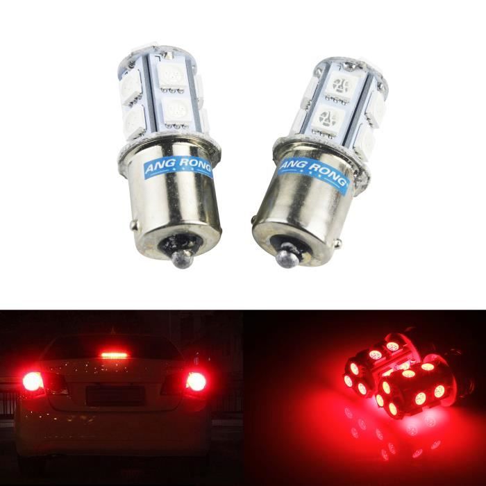 Lot 2 Ampoules LED P21W BA15s 13 SMD Rouge Lampe Feux de Stop Recul Arrière 12V