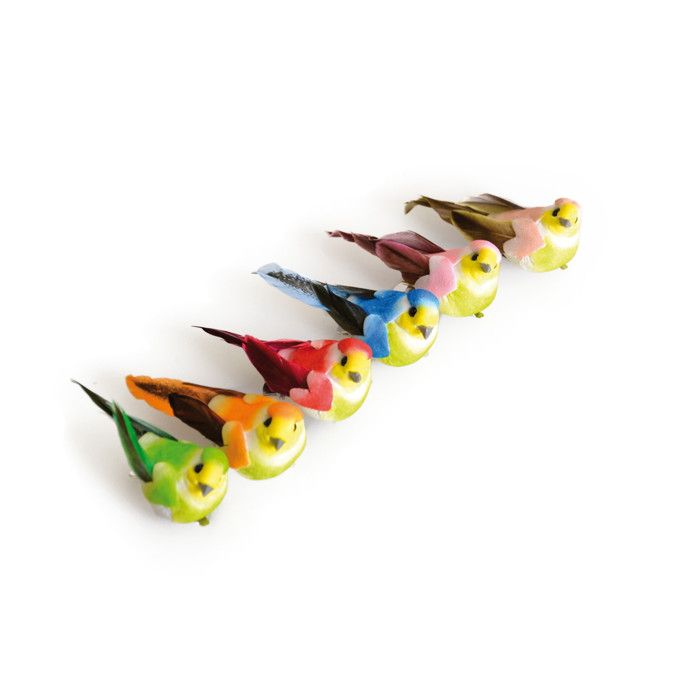 Mini oiseaux décoratifs (sur pince) - 6 pièces ...