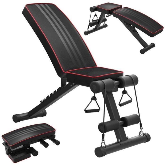 NOIR Banc de Musculation Multifonction, abdominaux d'entraînement dossier dorsaux, Réglable Pliable - DOMICILE®