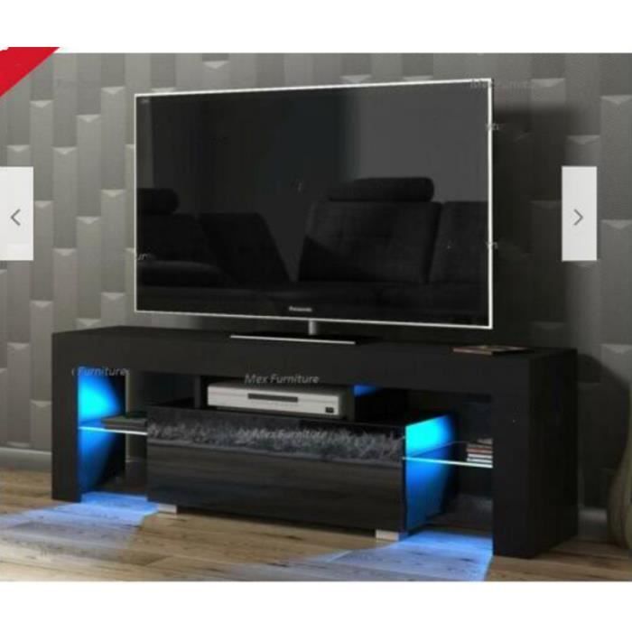 MEUBLE TV - 130cm- noir - sans LED - style moderne - tablette en verre
