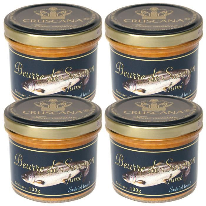 Lot de 4 - Cruscana Beurre de Saumon - 100g - Sans colorant, sans gluten - Apéritif à tartiner