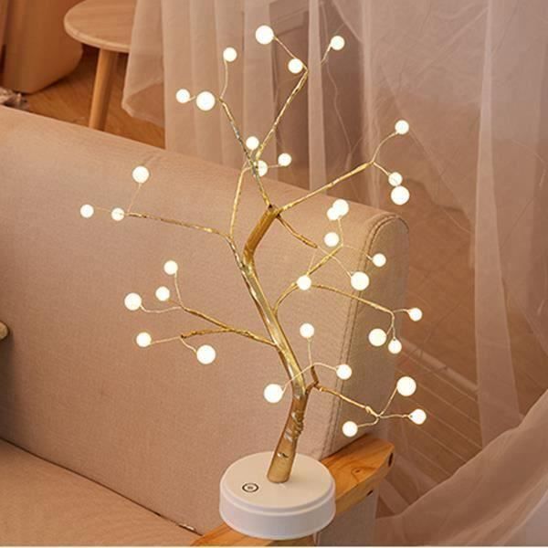 Arbre Lumineux LED Lampe, Simulation d'arbre À LED Ligne De Lumière De Lampe en Cuivre, Lampe De Nuit À Double Usage avec Batterie