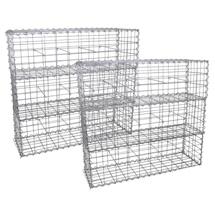 Lot de 6 Paniers de Gabions Argentés en Acier Galvanisé pour Projets d’Aménagement Extérieur, 100 x 30 x 30cm