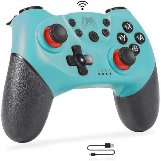Manette sans Fil pour Switch, Switch Bluetooth Joypad, Manette de Jeu à Fonction Double Vibration,Turbo,Gyroscope-Bleu