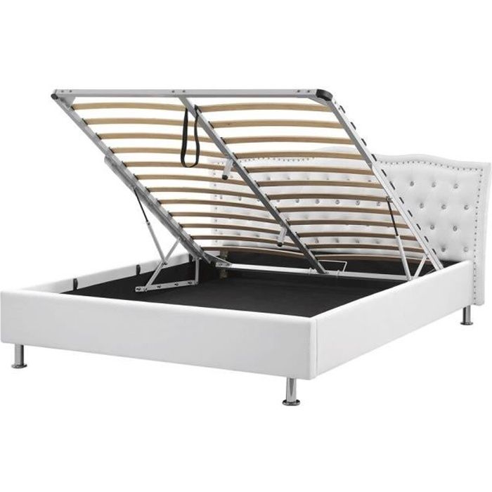 Beliani - Lit design en cuir 180x200 cm blanc avec rangement METZ