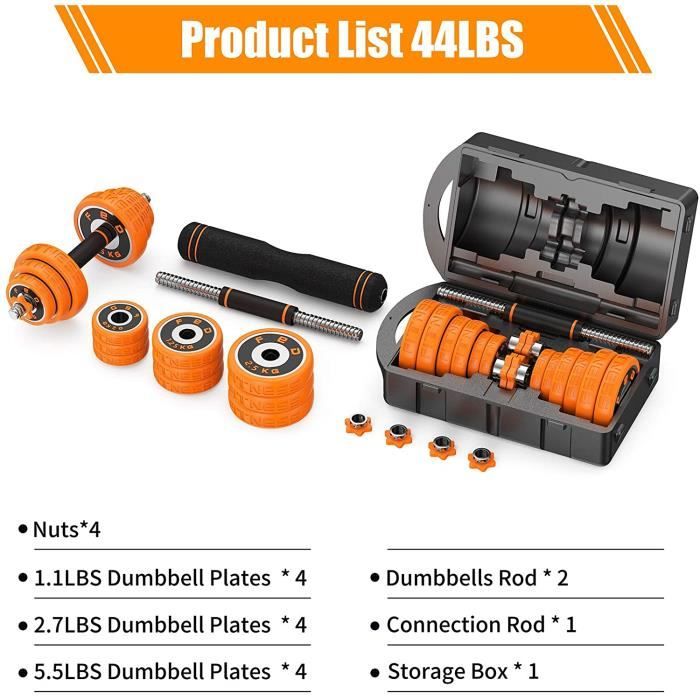 haltère 30kg réglable kit les haltères musculation - BESPORTBLE - Matière fonte + Housse de protection en silicone