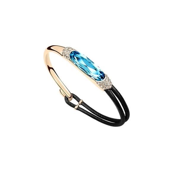 Bracelet Cuir et Cristal de Swarovski Elements Bleu