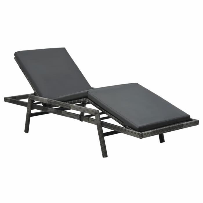 LED✬ Chaise longue avec coussin Résine tressée Gris facile à nettoyer