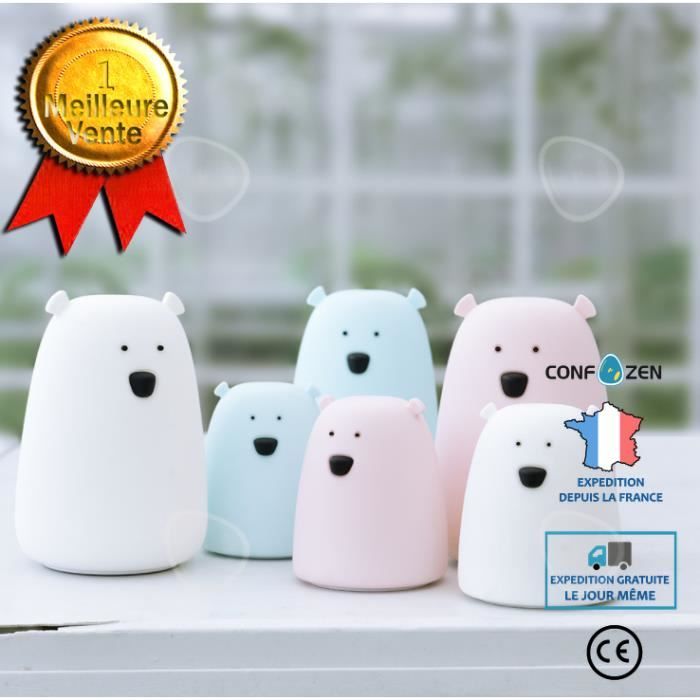 CONFO Big White Bear USB Chargement Coloré Vent Lampe En Silicone Lampe De Chevet Pour Enfants Veilleuse Chambre Nuit Alimentation