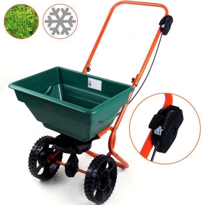 Deuba Épandeur 25L pour semence engrais sel et sable Épandeur d'engrais avec grandes roues Jardin gazon extérieur