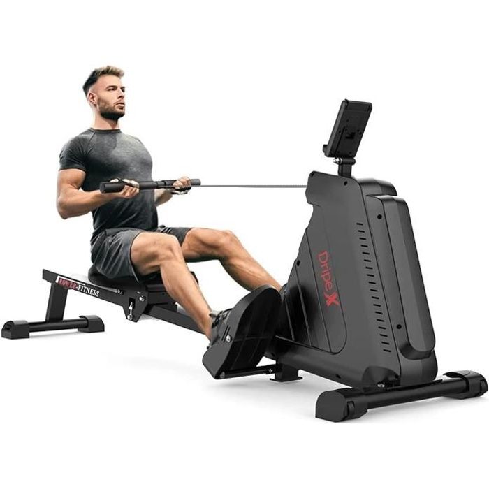Dripex Rameur Pliable Rameur d'Appartement 16 Niveaux de Résistance + Ecran LCD + Support pour Tablette + Glissière en Aluminium Sup