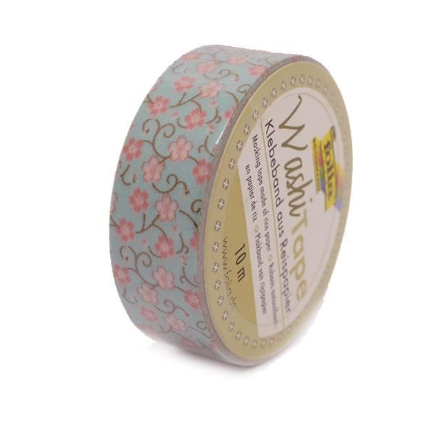 Rouleau masking Tape bleu et fleurs 10m